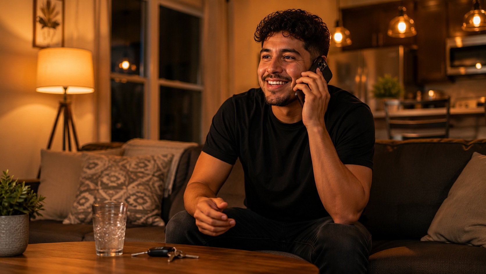 Cliente feliz llamando para ordenar